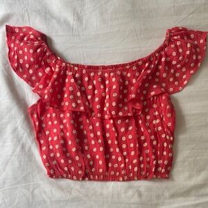 Red Floral Ruffle Top